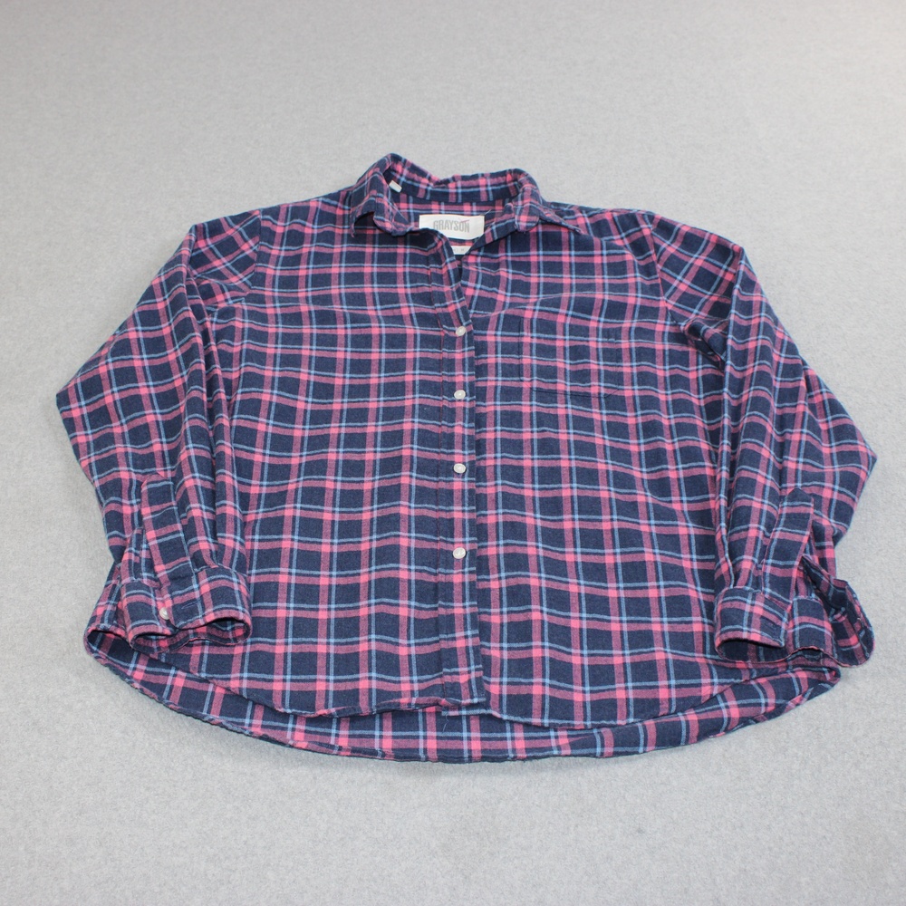 Grayson The Hero Shirt Women 3 M Blue Pink Plaid Button Flannel Relaxed Shacket